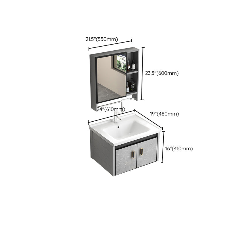 Modern Vanity Rectangular Gray Single Wall Mount Metal Vanity Set Clearhalo 'Bathroom Remodel & Bathroom Fixtures' 'Bathroom Vanities' 'bathroom_vanities' 'Home Improvement' 'home_improvement' 'home_improvement_bathroom_vanities' 7519377