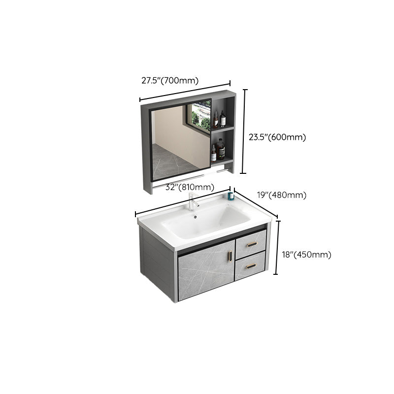 Modern Vanity Rectangular Gray Single Wall Mount Metal Vanity Set Clearhalo 'Bathroom Remodel & Bathroom Fixtures' 'Bathroom Vanities' 'bathroom_vanities' 'Home Improvement' 'home_improvement' 'home_improvement_bathroom_vanities' 7519385