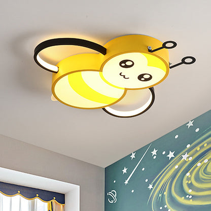 Lovely Bee Ceiling Mount Cartoon Style Acrylic Yellow/Pink LED Flushmount Lighting for Bedroom Yellow Clearhalo 'Ceiling Lights' 'Close To Ceiling Lights' 'Close to ceiling' 'Flush mount' Lighting' 753745