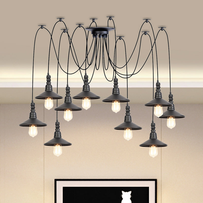 Iron Saucer LED Multi-Light Pendant Vintage 2/3/6 Lights Bar Swag Pendulum Lamp in Black Clearhalo 'Art Deco Pendants' 'Black' 'Cast Iron' 'Ceiling Lights' 'Ceramic' 'Crystal' 'Industrial Pendants' 'Industrial' 'Metal' 'Middle Century Pendants' 'Pendant Lights' 'Pendants' 'Rustic Pendants' 'Tiffany' Lighting' 753893