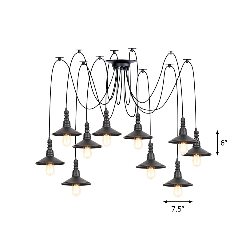 Iron Saucer LED Multi-Light Pendant Vintage 2/3/6 Lights Bar Swag Pendulum Lamp in Black Clearhalo 'Art Deco Pendants' 'Black' 'Cast Iron' 'Ceiling Lights' 'Ceramic' 'Crystal' 'Industrial Pendants' 'Industrial' 'Metal' 'Middle Century Pendants' 'Pendant Lights' 'Pendants' 'Rustic Pendants' 'Tiffany' Lighting' 753896