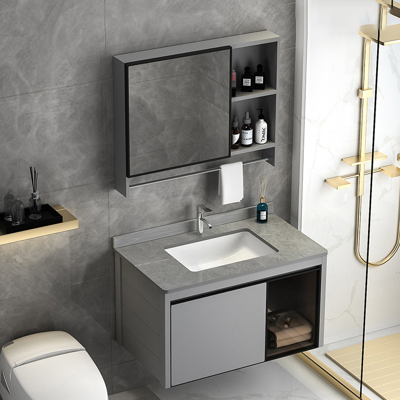 Single Bathroom Vanity Modern Gray Metal Base Wall Mount Rectangular Vanity Set Clearhalo 'Bathroom Remodel & Bathroom Fixtures' 'Bathroom Vanities' 'bathroom_vanities' 'Home Improvement' 'home_improvement' 'home_improvement_bathroom_vanities' 7539030