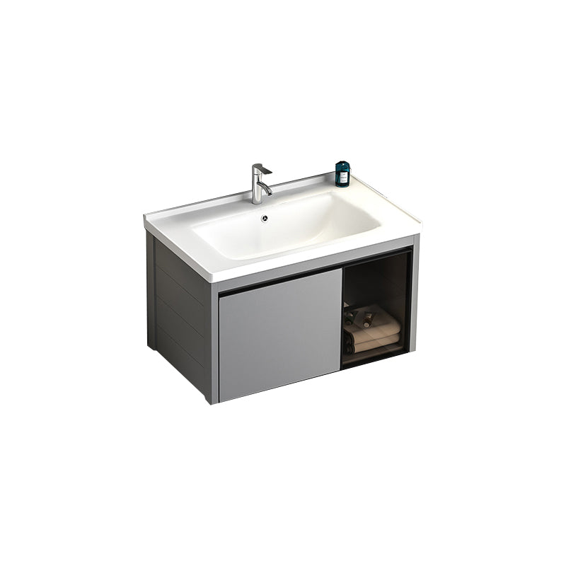 Single Bathroom Vanity Modern Gray Metal Base Wall Mount Rectangular Vanity Set Vanity & Faucet 32"L x 19"W x 18"H Clearhalo 'Bathroom Remodel & Bathroom Fixtures' 'Bathroom Vanities' 'bathroom_vanities' 'Home Improvement' 'home_improvement' 'home_improvement_bathroom_vanities' 7539046