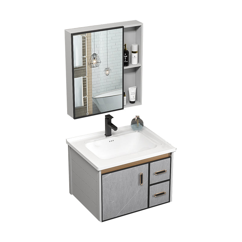 Single Bathroom Vanity Glam Gray Metal Frame Rectangular Wall Mount Vanity Set Vanity & Faucet & Mirror Cabinet https: res.litfad.com site img item 2023 02 29 7539071 1200x1200.jpg Ceramic Clearhalo 'Bathroom Remodel & Bathroom Fixtures' 'Bathroom Vanities' 'bathroom_vanities' 'Home Improvement' 'home_improvement' 'home_improvement_bathroom_vanities' 7539071