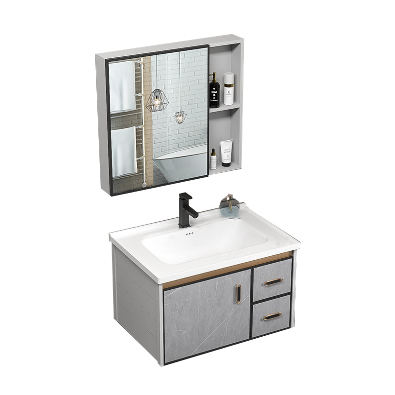 Single Bathroom Vanity Glam Gray Metal Frame Rectangular Wall Mount Vanity Set Vanity & Faucet & Mirror Cabinet https: res.litfad.com site img item 2023 02 13 7539075 1200x1200.jpg Ceramic Clearhalo 'Bathroom Remodel & Bathroom Fixtures' 'Bathroom Vanities' 'bathroom_vanities' 'Home Improvement' 'home_improvement' 'home_improvement_bathroom_vanities' 7539075