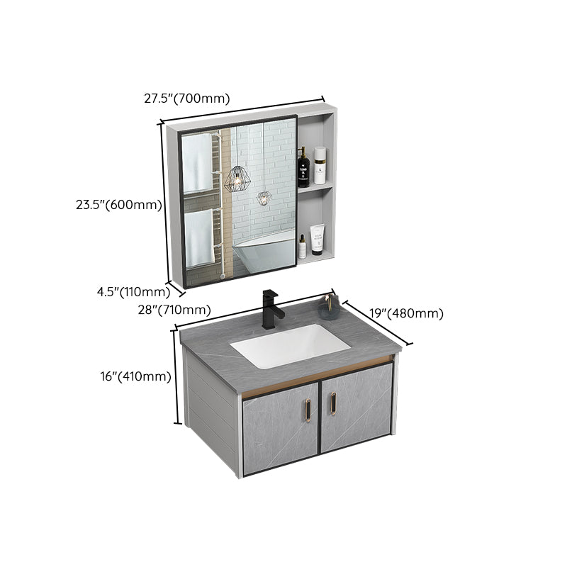 Single Bathroom Vanity Glam Gray Metal Frame Rectangular Wall Mount Vanity Set Clearhalo 'Bathroom Remodel & Bathroom Fixtures' 'Bathroom Vanities' 'bathroom_vanities' 'Home Improvement' 'home_improvement' 'home_improvement_bathroom_vanities' 7539084