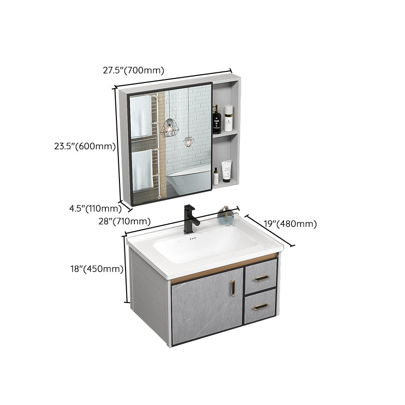 Single Bathroom Vanity Glam Gray Metal Frame Rectangular Wall Mount Vanity Set Clearhalo 'Bathroom Remodel & Bathroom Fixtures' 'Bathroom Vanities' 'bathroom_vanities' 'Home Improvement' 'home_improvement' 'home_improvement_bathroom_vanities' 7539085
