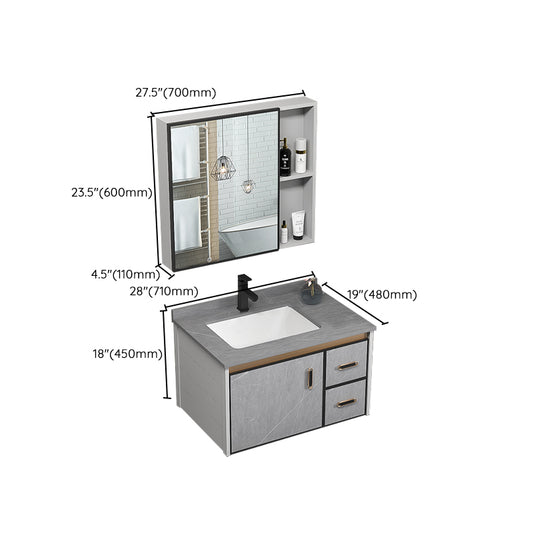 Single Bathroom Vanity Glam Gray Metal Frame Rectangular Wall Mount Vanity Set Clearhalo 'Bathroom Remodel & Bathroom Fixtures' 'Bathroom Vanities' 'bathroom_vanities' 'Home Improvement' 'home_improvement' 'home_improvement_bathroom_vanities' 7539086