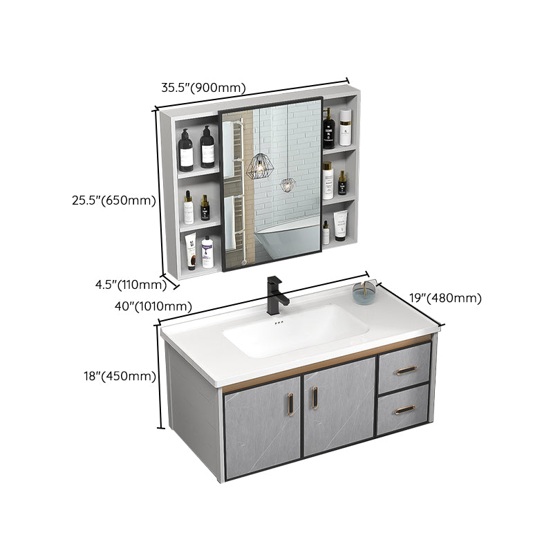 Single Bathroom Vanity Glam Gray Metal Frame Rectangular Wall Mount Vanity Set Clearhalo 'Bathroom Remodel & Bathroom Fixtures' 'Bathroom Vanities' 'bathroom_vanities' 'Home Improvement' 'home_improvement' 'home_improvement_bathroom_vanities' 7539093
