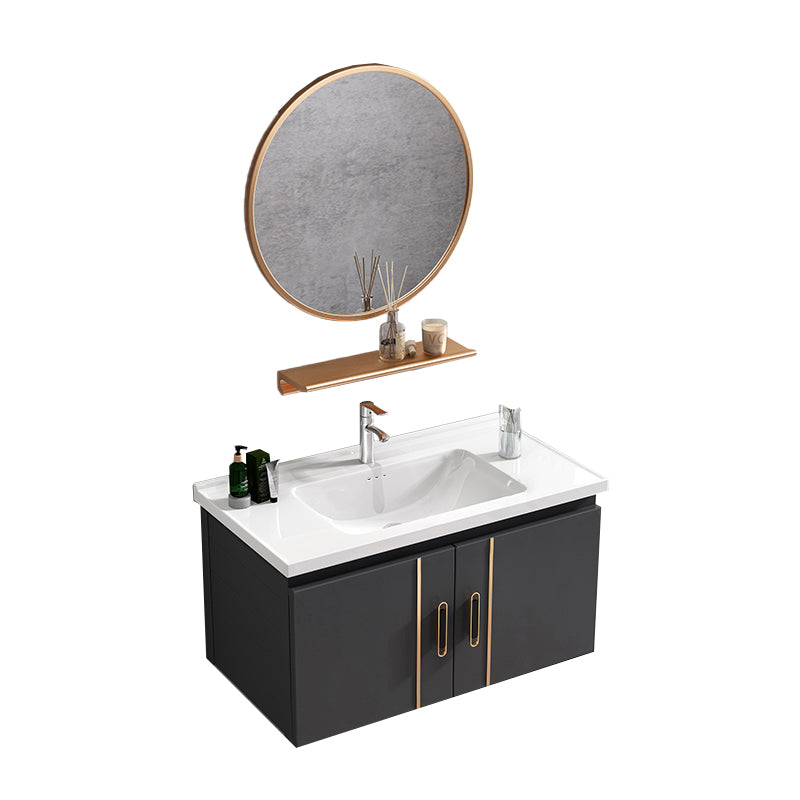 Rectangular Bathroom Vanity Modern Black Metal Frame Single Vanity Set Vanity & Faucet & Mirrors Clearhalo 'Bathroom Remodel & Bathroom Fixtures' 'Bathroom Vanities' 'bathroom_vanities' 'Home Improvement' 'home_improvement' 'home_improvement_bathroom_vanities' 7539097