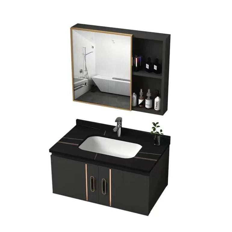 Rectangular Bathroom Vanity Modern Black Metal Frame Single Vanity Set Clearhalo 'Bathroom Remodel & Bathroom Fixtures' 'Bathroom Vanities' 'bathroom_vanities' 'Home Improvement' 'home_improvement' 'home_improvement_bathroom_vanities' 7539103