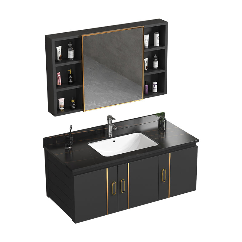 Rectangular Bathroom Vanity Modern Black Metal Frame Single Vanity Set Vanity & Faucet & Mirror Cabinet Clearhalo 'Bathroom Remodel & Bathroom Fixtures' 'Bathroom Vanities' 'bathroom_vanities' 'Home Improvement' 'home_improvement' 'home_improvement_bathroom_vanities' 7539105