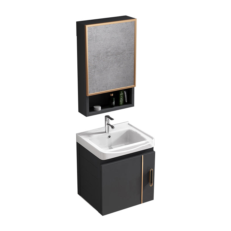 Rectangular Bathroom Vanity Modern Black Metal Frame Single Vanity Set Vanity & Faucet & Mirror Cabinet 17"L x 14"W x 16"H Clearhalo 'Bathroom Remodel & Bathroom Fixtures' 'Bathroom Vanities' 'bathroom_vanities' 'Home Improvement' 'home_improvement' 'home_improvement_bathroom_vanities' 7539108