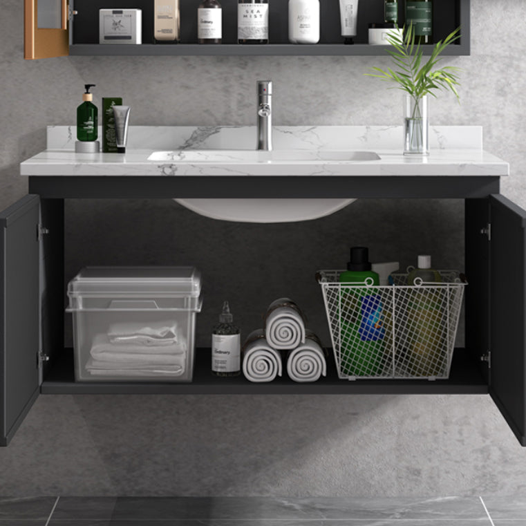 Rectangular Bathroom Vanity Modern Black Metal Frame Single Vanity Set Clearhalo 'Bathroom Remodel & Bathroom Fixtures' 'Bathroom Vanities' 'bathroom_vanities' 'Home Improvement' 'home_improvement' 'home_improvement_bathroom_vanities' 7539109