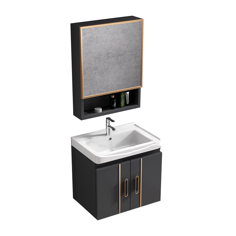 Rectangular Bathroom Vanity Modern Black Metal Frame Single Vanity Set Vanity & Faucet & Mirror Cabinet 20"L x 14"W x 16"H Clearhalo 'Bathroom Remodel & Bathroom Fixtures' 'Bathroom Vanities' 'bathroom_vanities' 'Home Improvement' 'home_improvement' 'home_improvement_bathroom_vanities' 7539110