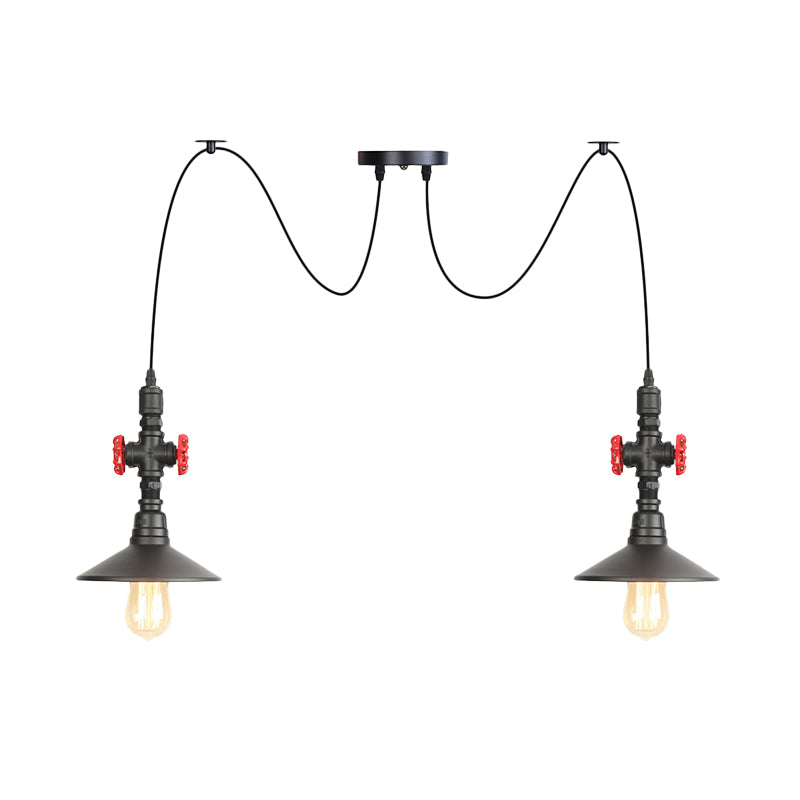 Iron Black Multi Light Chandelier Saucer 2/3/6 Heads Antiqued Swag Ceiling Pendant Lamp with Valve Decor Clearhalo 'Art Deco Pendants' 'Black' 'Cast Iron' 'Ceiling Lights' 'Ceramic' 'Crystal' 'Industrial Pendants' 'Industrial' 'Metal' 'Middle Century Pendants' 'Pendant Lights' 'Pendants' 'Rustic Pendants' 'Tiffany' Lighting' 753912