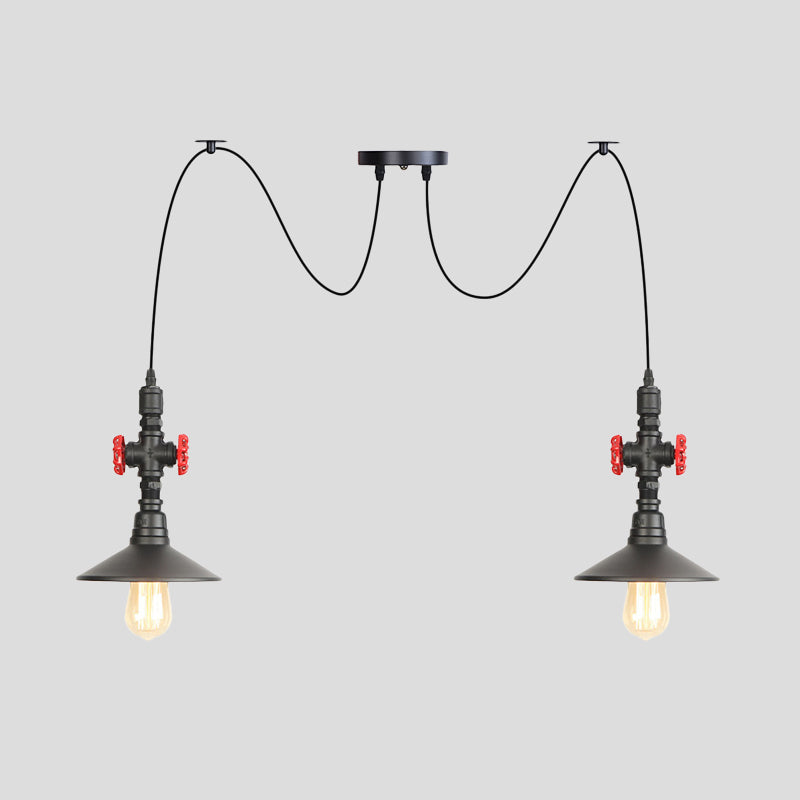 Iron Black Multi Light Chandelier Saucer 2/3/6 Heads Antiqued Swag Ceiling Pendant Lamp with Valve Decor Clearhalo 'Art Deco Pendants' 'Black' 'Cast Iron' 'Ceiling Lights' 'Ceramic' 'Crystal' 'Industrial Pendants' 'Industrial' 'Metal' 'Middle Century Pendants' 'Pendant Lights' 'Pendants' 'Rustic Pendants' 'Tiffany' Lighting' 753913