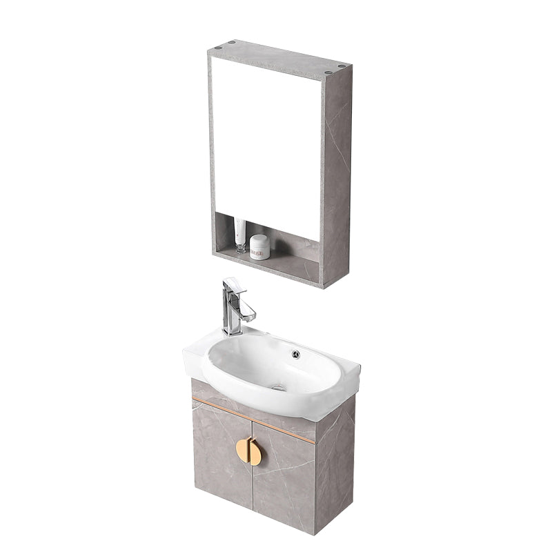 Rectangular Glam Sink Vanity Ceramic Single Wall Mount Vanity Set Vanity & Faucet & Mirror Cabinet 20"L x 12"W x 20"H Left Clearhalo 'Bathroom Remodel & Bathroom Fixtures' 'Bathroom Vanities' 'bathroom_vanities' 'Home Improvement' 'home_improvement' 'home_improvement_bathroom_vanities' 7539146