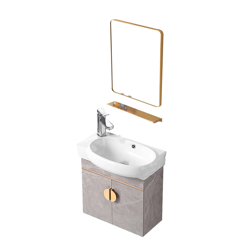 Rectangular Glam Sink Vanity Ceramic Single Wall Mount Vanity Set Vanity & Faucet & Square Mirror 20"L x 12"W x 20"H Left Clearhalo 'Bathroom Remodel & Bathroom Fixtures' 'Bathroom Vanities' 'bathroom_vanities' 'Home Improvement' 'home_improvement' 'home_improvement_bathroom_vanities' 7539150