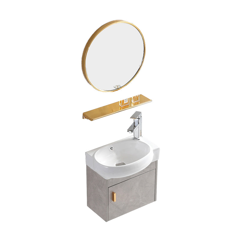 Rectangular Glam Sink Vanity Ceramic Single Wall Mount Vanity Set Vanity & Faucet & Round Mirror 17"L x 11"W x 15"H Right Clearhalo 'Bathroom Remodel & Bathroom Fixtures' 'Bathroom Vanities' 'bathroom_vanities' 'Home Improvement' 'home_improvement' 'home_improvement_bathroom_vanities' 7539153