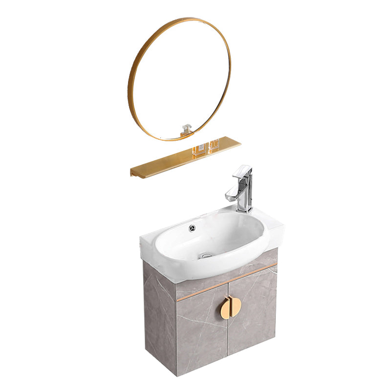 Rectangular Glam Sink Vanity Ceramic Single Wall Mount Vanity Set Vanity & Faucet & Round Mirror 20"L x 12"W x 20"H Right Clearhalo 'Bathroom Remodel & Bathroom Fixtures' 'Bathroom Vanities' 'bathroom_vanities' 'Home Improvement' 'home_improvement' 'home_improvement_bathroom_vanities' 7539158