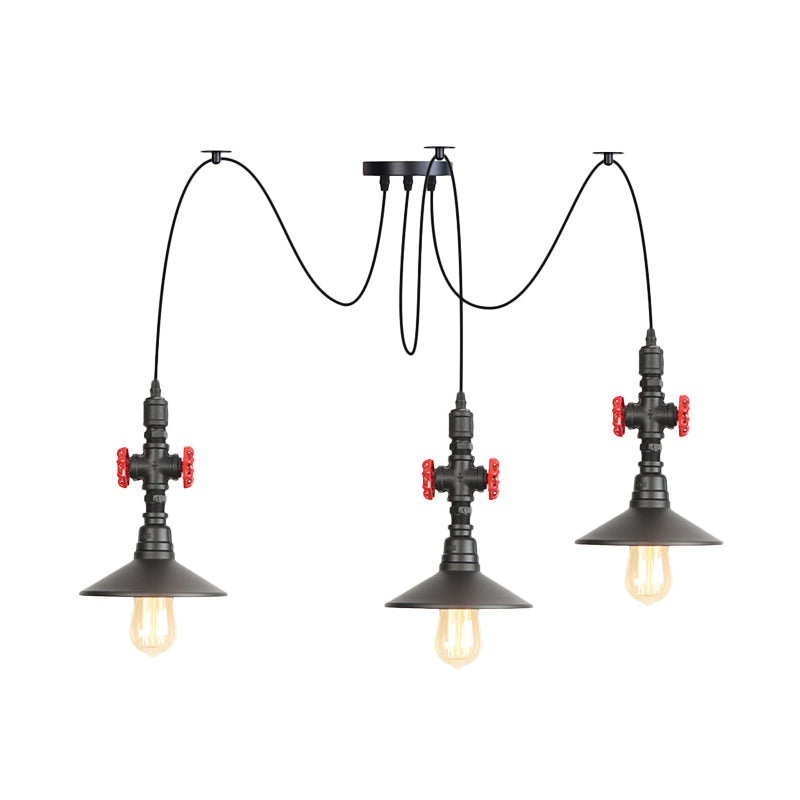 Iron Black Multi Light Chandelier Saucer 2/3/6 Heads Antiqued Swag Ceiling Pendant Lamp with Valve Decor Clearhalo 'Art Deco Pendants' 'Black' 'Cast Iron' 'Ceiling Lights' 'Ceramic' 'Crystal' 'Industrial Pendants' 'Industrial' 'Metal' 'Middle Century Pendants' 'Pendant Lights' 'Pendants' 'Rustic Pendants' 'Tiffany' Lighting' 753917