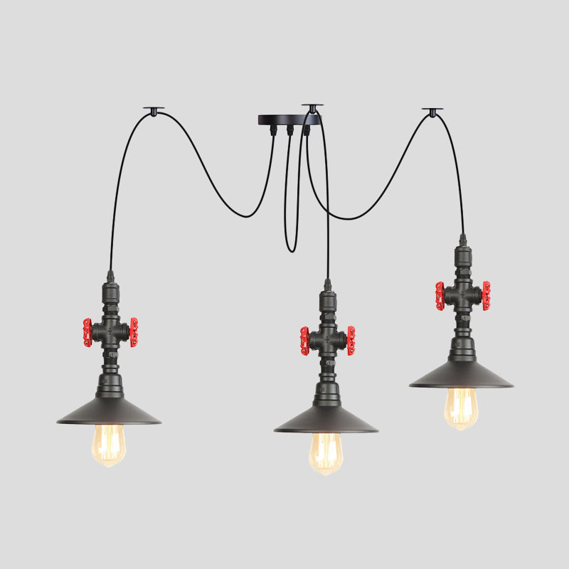 Iron Black Multi Light Chandelier Saucer 2/3/6 Heads Antiqued Swag Ceiling Pendant Lamp with Valve Decor Clearhalo 'Art Deco Pendants' 'Black' 'Cast Iron' 'Ceiling Lights' 'Ceramic' 'Crystal' 'Industrial Pendants' 'Industrial' 'Metal' 'Middle Century Pendants' 'Pendant Lights' 'Pendants' 'Rustic Pendants' 'Tiffany' Lighting' 753918