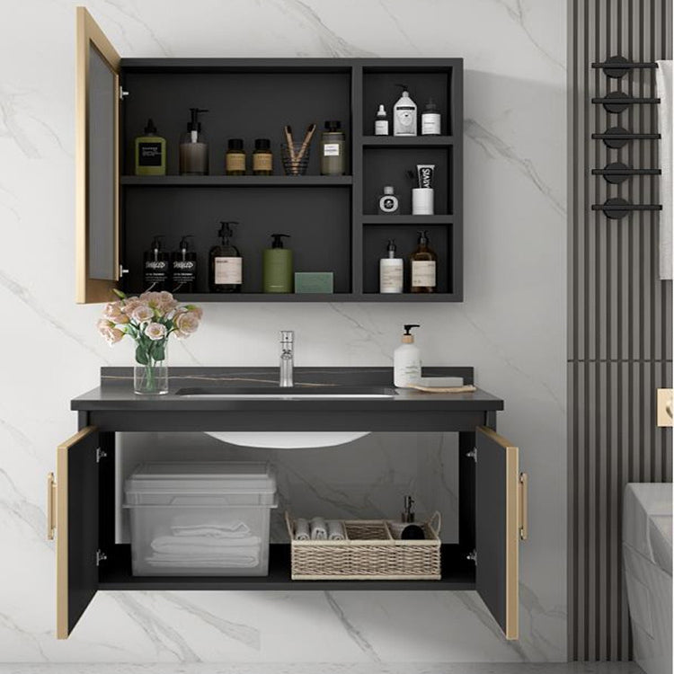 Glam Single Sink Vanity Metal Frame Rectangular Wall Mount Bath Vanity Clearhalo 'Bathroom Remodel & Bathroom Fixtures' 'Bathroom Vanities' 'bathroom_vanities' 'Home Improvement' 'home_improvement' 'home_improvement_bathroom_vanities' 7539187