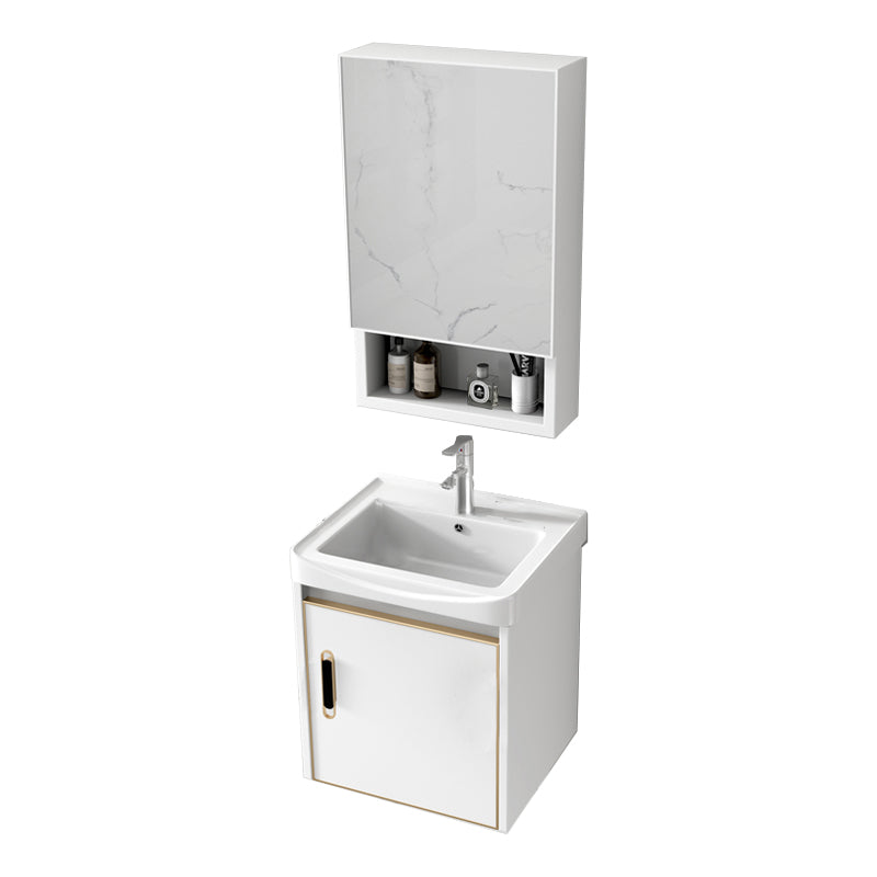 Glam Single Sink Vanity Metal Frame Rectangular Wall Mount Bath Vanity Vanity & Faucet & Mirror Cabinet https: res.litfad.com site img item 2023 02 01 7539189 1200x1200.jpg White Clearhalo 'Bathroom Remodel & Bathroom Fixtures' 'Bathroom Vanities' 'bathroom_vanities' 'Home Improvement' 'home_improvement' 'home_improvement_bathroom_vanities' 7539189