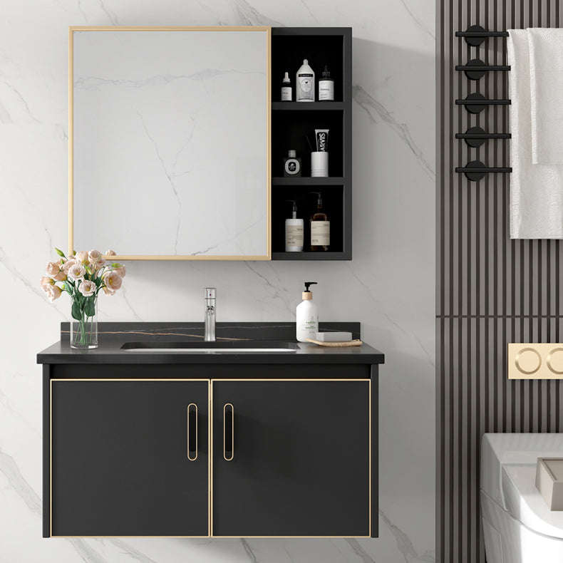 Glam Single Sink Vanity Metal Frame Rectangular Wall Mount Bath Vanity Clearhalo 'Bathroom Remodel & Bathroom Fixtures' 'Bathroom Vanities' 'bathroom_vanities' 'Home Improvement' 'home_improvement' 'home_improvement_bathroom_vanities' 7539190