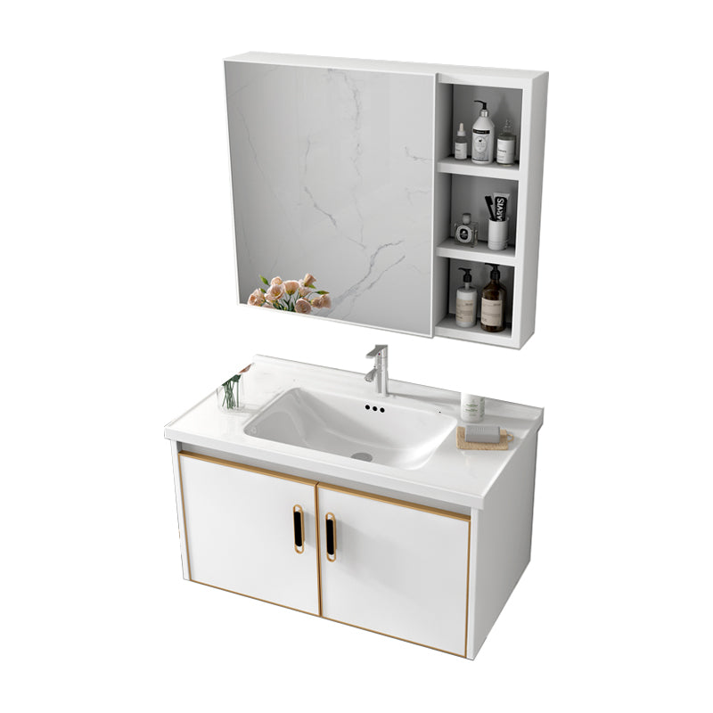 Glam Single Sink Vanity Metal Frame Rectangular Wall Mount Bath Vanity Vanity & Faucet & Mirror Cabinet https: res.litfad.com site img item 2023 02 13 7539188 1200x1200.jpg White Clearhalo 'Bathroom Remodel & Bathroom Fixtures' 'Bathroom Vanities' 'bathroom_vanities' 'Home Improvement' 'home_improvement' 'home_improvement_bathroom_vanities' 7539195