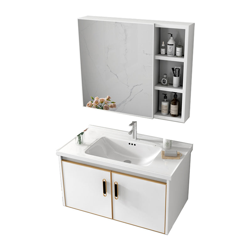 Glam Single Sink Vanity Metal Frame Rectangular Wall Mount Bath Vanity Vanity & Faucet & Mirror Cabinet https: res.litfad.com site img item 2023 02 04 7539196 1200x1200.jpg White Clearhalo 'Bathroom Remodel & Bathroom Fixtures' 'Bathroom Vanities' 'bathroom_vanities' 'Home Improvement' 'home_improvement' 'home_improvement_bathroom_vanities' 7539196