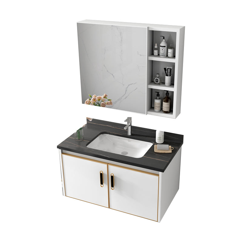 Glam Single Sink Vanity Metal Frame Rectangular Wall Mount Bath Vanity Vanity & Faucet & Mirror Cabinet https: res.litfad.com site img item 2023 02 21 7539198 1200x1200.jpg White Clearhalo 'Bathroom Remodel & Bathroom Fixtures' 'Bathroom Vanities' 'bathroom_vanities' 'Home Improvement' 'home_improvement' 'home_improvement_bathroom_vanities' 7539200