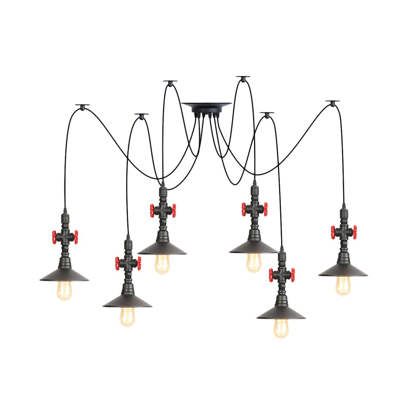 Iron Black Multi Light Chandelier Saucer 2/3/6 Heads Antiqued Swag Ceiling Pendant Lamp with Valve Decor Clearhalo 'Art Deco Pendants' 'Black' 'Cast Iron' 'Ceiling Lights' 'Ceramic' 'Crystal' 'Industrial Pendants' 'Industrial' 'Metal' 'Middle Century Pendants' 'Pendant Lights' 'Pendants' 'Rustic Pendants' 'Tiffany' Lighting' 753922