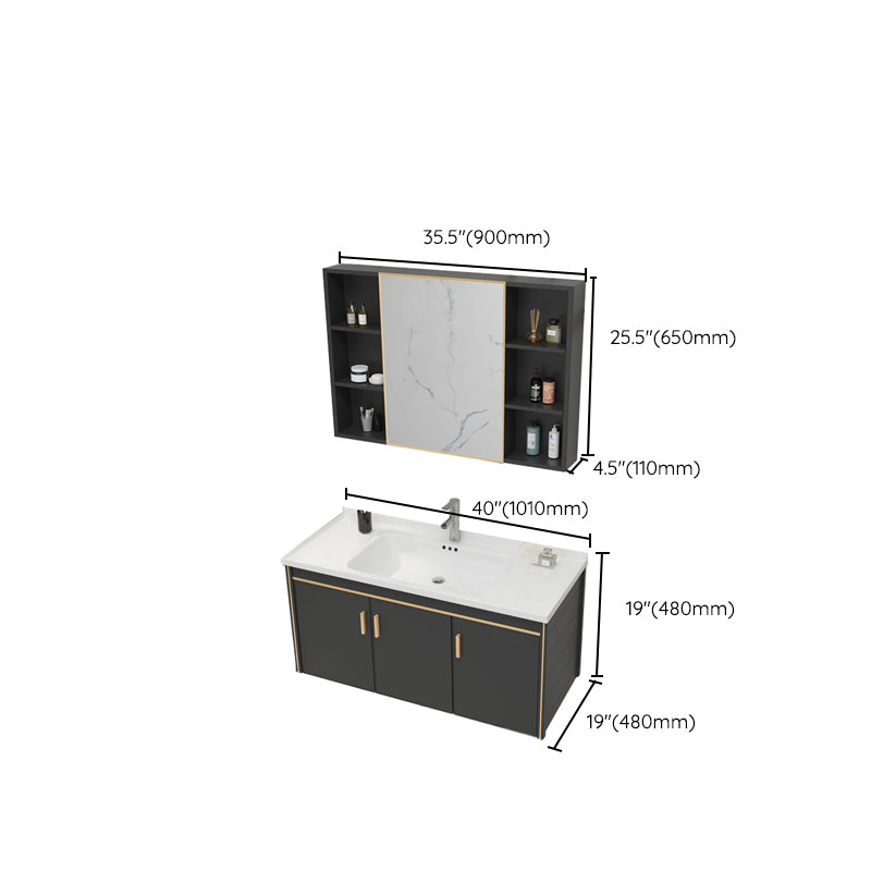 Glam Single Sink Vanity Metal Frame Rectangular Wall Mount Bath Vanity Clearhalo 'Bathroom Remodel & Bathroom Fixtures' 'Bathroom Vanities' 'bathroom_vanities' 'Home Improvement' 'home_improvement' 'home_improvement_bathroom_vanities' 7539221