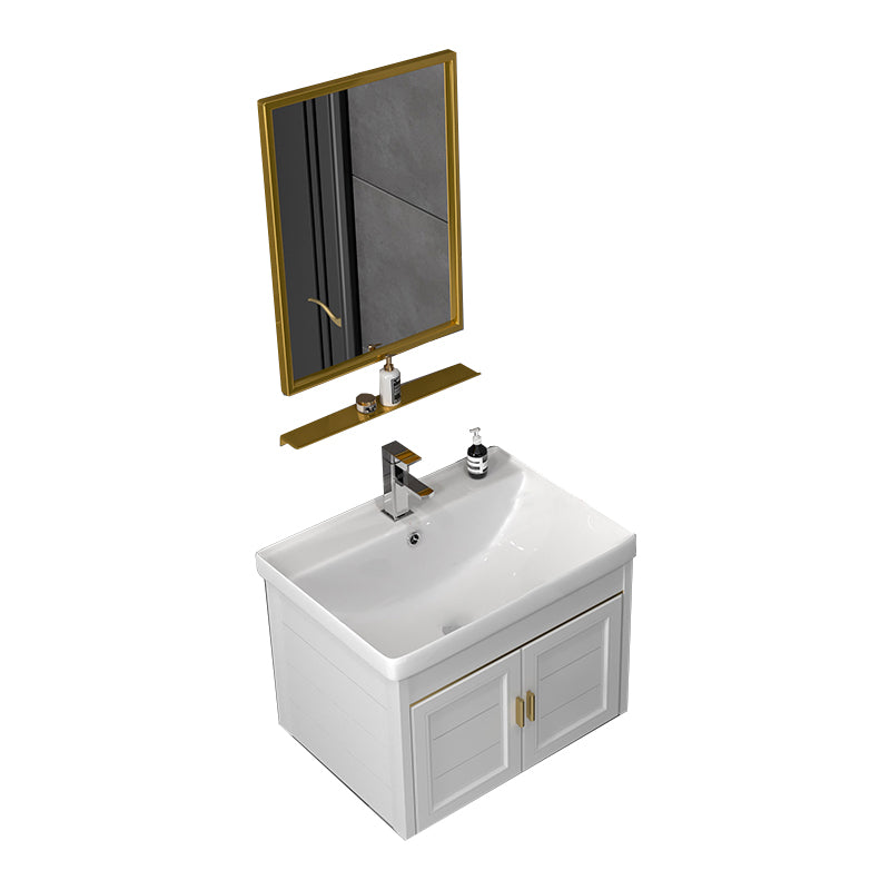 Rectangular Glam Bathroom Vanity Ceramic Top Single-Sink Wall Mount Vanity Set Vanity & Faucet & Mirrors 24"L x 19"W x 17"H White Clearhalo 'Bathroom Remodel & Bathroom Fixtures' 'Bathroom Vanities' 'bathroom_vanities' 'Home Improvement' 'home_improvement' 'home_improvement_bathroom_vanities' 7539225