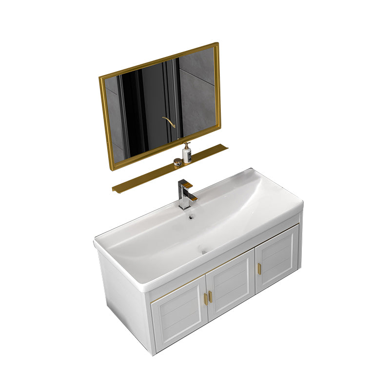 Rectangular Glam Bathroom Vanity Ceramic Top Single-Sink Wall Mount Vanity Set Vanity & Faucet & Mirrors White Clearhalo 'Bathroom Remodel & Bathroom Fixtures' 'Bathroom Vanities' 'bathroom_vanities' 'Home Improvement' 'home_improvement' 'home_improvement_bathroom_vanities' 7539229