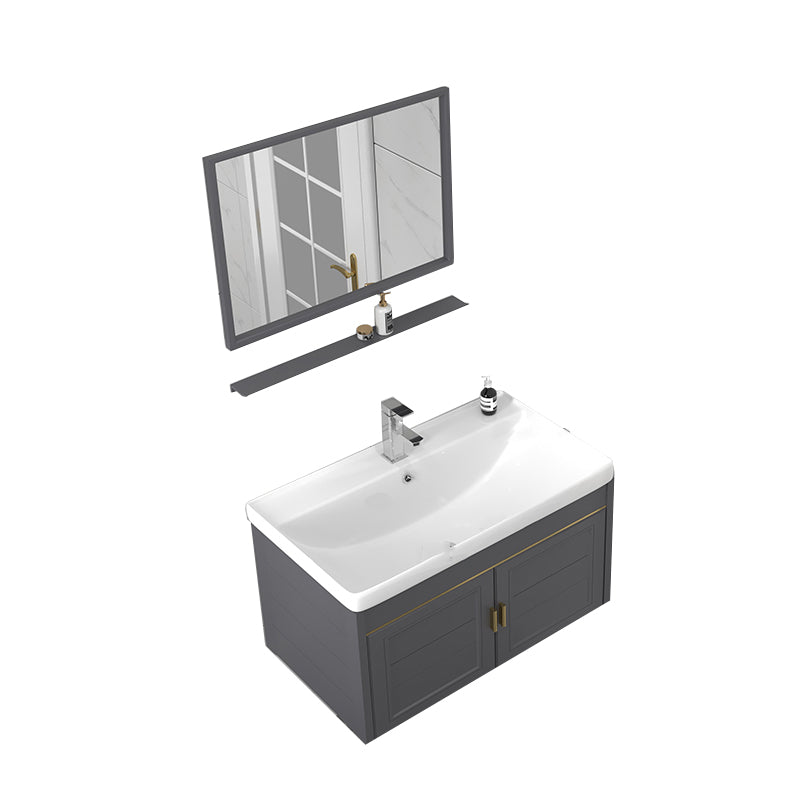 Rectangular Glam Bathroom Vanity Ceramic Top Single-Sink Wall Mount Vanity Set Vanity & Faucet & Mirrors Gray Clearhalo 'Bathroom Remodel & Bathroom Fixtures' 'Bathroom Vanities' 'bathroom_vanities' 'Home Improvement' 'home_improvement' 'home_improvement_bathroom_vanities' 7539239