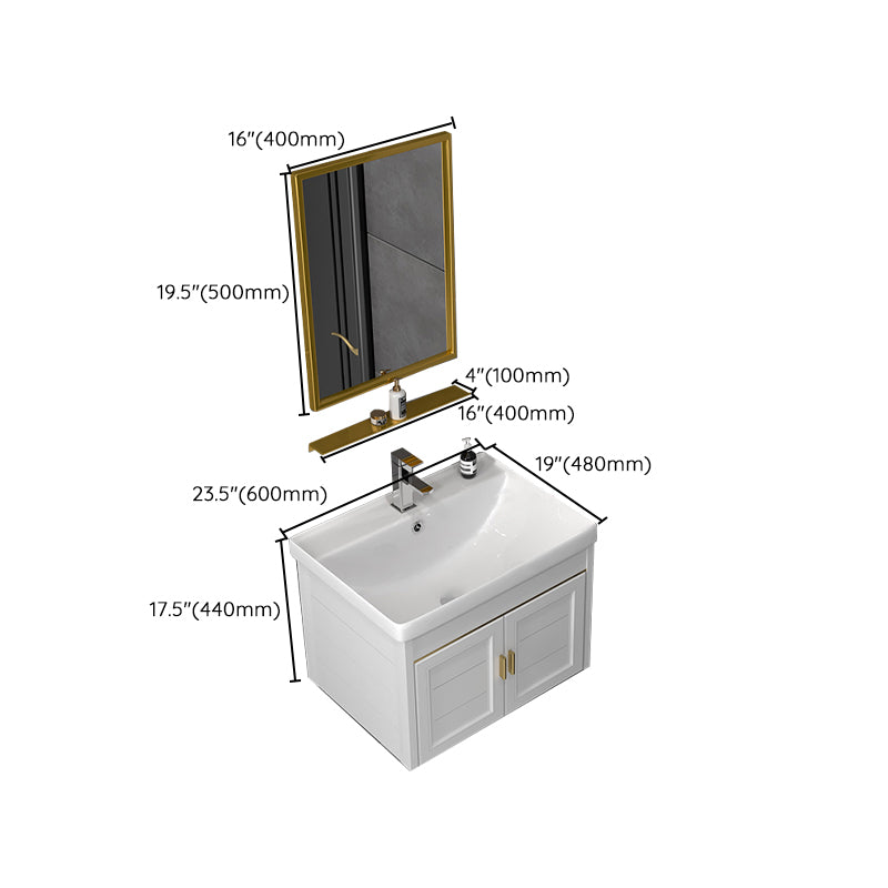 Rectangular Glam Bathroom Vanity Ceramic Top Single-Sink Wall Mount Vanity Set Clearhalo 'Bathroom Remodel & Bathroom Fixtures' 'Bathroom Vanities' 'bathroom_vanities' 'Home Improvement' 'home_improvement' 'home_improvement_bathroom_vanities' 7539244