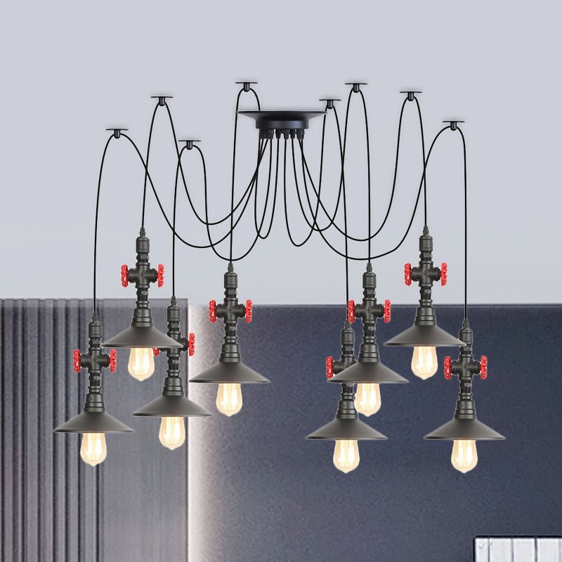 Iron Black Multi Light Chandelier Saucer 2/3/6 Heads Antiqued Swag Ceiling Pendant Lamp with Valve Decor Clearhalo 'Art Deco Pendants' 'Black' 'Cast Iron' 'Ceiling Lights' 'Ceramic' 'Crystal' 'Industrial Pendants' 'Industrial' 'Metal' 'Middle Century Pendants' 'Pendant Lights' 'Pendants' 'Rustic Pendants' 'Tiffany' Lighting' 753926