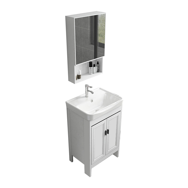 Freestanding Bathroom Vanity Modern White Ceramic Top Single Vanity Set Vanity & Faucet & Mirror Cabinet 20.1"L x 14.2"W x 31.9"H Clearhalo 'Bathroom Remodel & Bathroom Fixtures' 'Bathroom Vanities' 'bathroom_vanities' 'Home Improvement' 'home_improvement' 'home_improvement_bathroom_vanities' 7539269