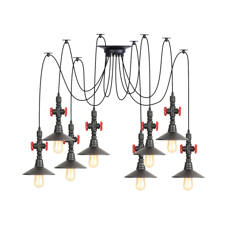 Iron Black Multi Light Chandelier Saucer 2/3/6 Heads Antiqued Swag Ceiling Pendant Lamp with Valve Decor Clearhalo 'Art Deco Pendants' 'Black' 'Cast Iron' 'Ceiling Lights' 'Ceramic' 'Crystal' 'Industrial Pendants' 'Industrial' 'Metal' 'Middle Century Pendants' 'Pendant Lights' 'Pendants' 'Rustic Pendants' 'Tiffany' Lighting' 753927