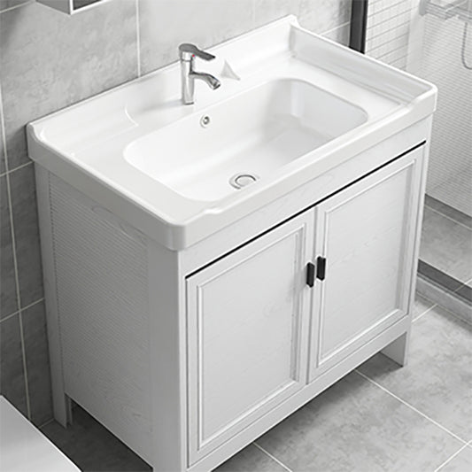 Freestanding Bathroom Vanity Modern White Ceramic Top Single Vanity Set Clearhalo 'Bathroom Remodel & Bathroom Fixtures' 'Bathroom Vanities' 'bathroom_vanities' 'Home Improvement' 'home_improvement' 'home_improvement_bathroom_vanities' 7539270