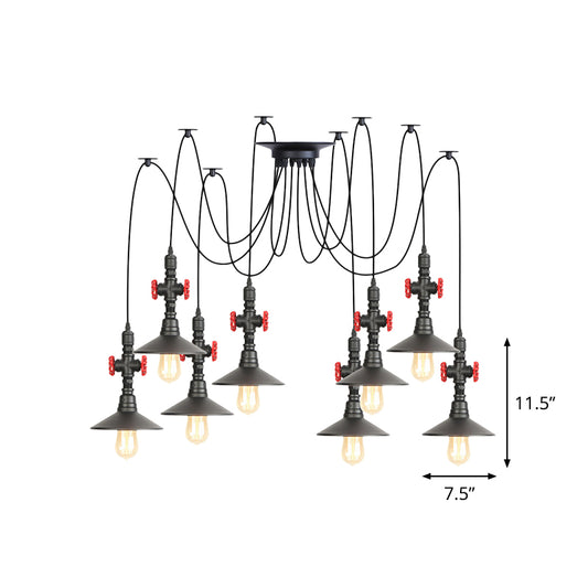Iron Black Multi Light Chandelier Saucer 2/3/6 Heads Antiqued Swag Ceiling Pendant Lamp with Valve Decor Clearhalo 'Art Deco Pendants' 'Black' 'Cast Iron' 'Ceiling Lights' 'Ceramic' 'Crystal' 'Industrial Pendants' 'Industrial' 'Metal' 'Middle Century Pendants' 'Pendant Lights' 'Pendants' 'Rustic Pendants' 'Tiffany' Lighting' 753929