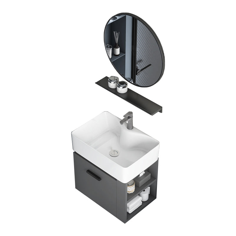 Single Sink Bathroom Vanity Modern White Ceramic Rectangular Vanity Set Vanity & Faucet & Mirrors 19"L x 15"W x 21"H White Clearhalo 'Bathroom Remodel & Bathroom Fixtures' 'Bathroom Vanities' 'bathroom_vanities' 'Home Improvement' 'home_improvement' 'home_improvement_bathroom_vanities' 7539308