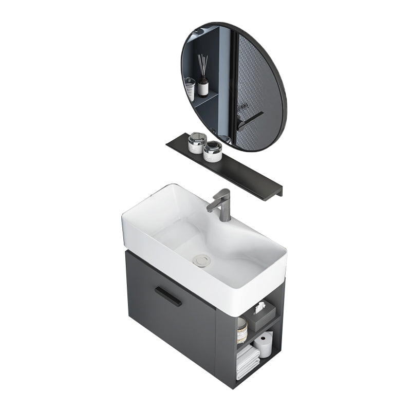 Single Sink Bathroom Vanity Modern White Ceramic Rectangular Vanity Set Vanity & Faucet & Mirrors 22"L x 12"W x 21"H White Clearhalo 'Bathroom Remodel & Bathroom Fixtures' 'Bathroom Vanities' 'bathroom_vanities' 'Home Improvement' 'home_improvement' 'home_improvement_bathroom_vanities' 7539310