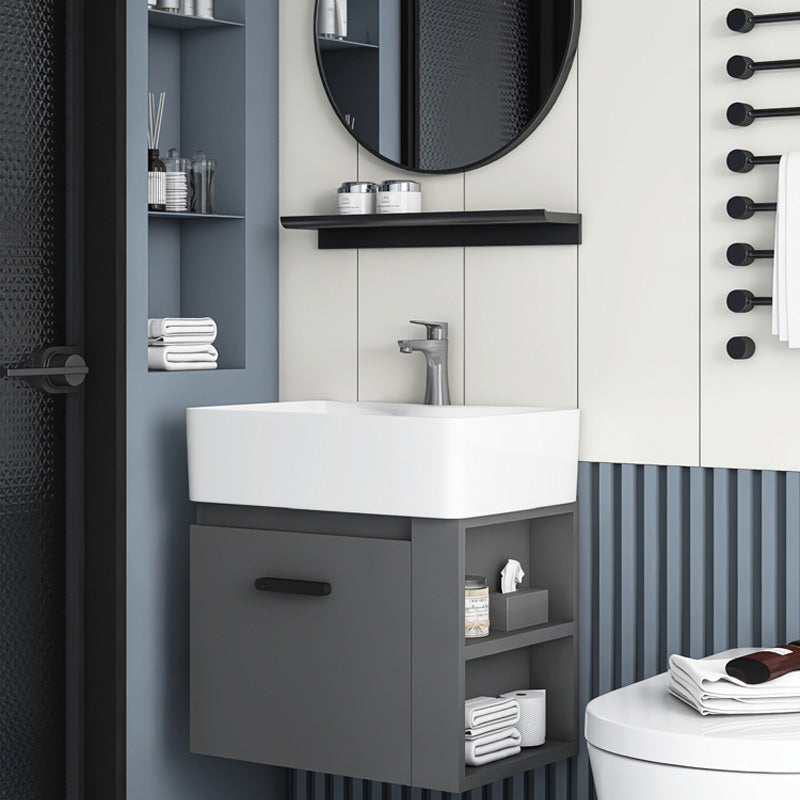 Single Sink Bathroom Vanity Modern White Ceramic Rectangular Vanity Set Clearhalo 'Bathroom Remodel & Bathroom Fixtures' 'Bathroom Vanities' 'bathroom_vanities' 'Home Improvement' 'home_improvement' 'home_improvement_bathroom_vanities' 7539311