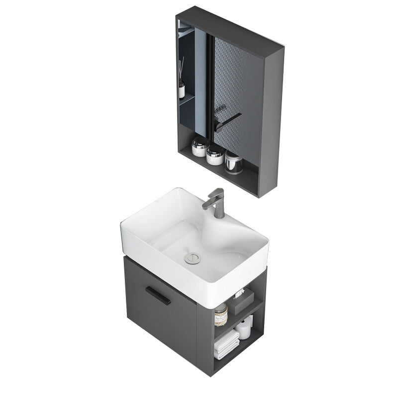 Single Sink Bathroom Vanity Modern White Ceramic Rectangular Vanity Set Vanity & Faucet & Mirror Cabinet 19"L x 15"W x 21"H White Clearhalo 'Bathroom Remodel & Bathroom Fixtures' 'Bathroom Vanities' 'bathroom_vanities' 'Home Improvement' 'home_improvement' 'home_improvement_bathroom_vanities' 7539314