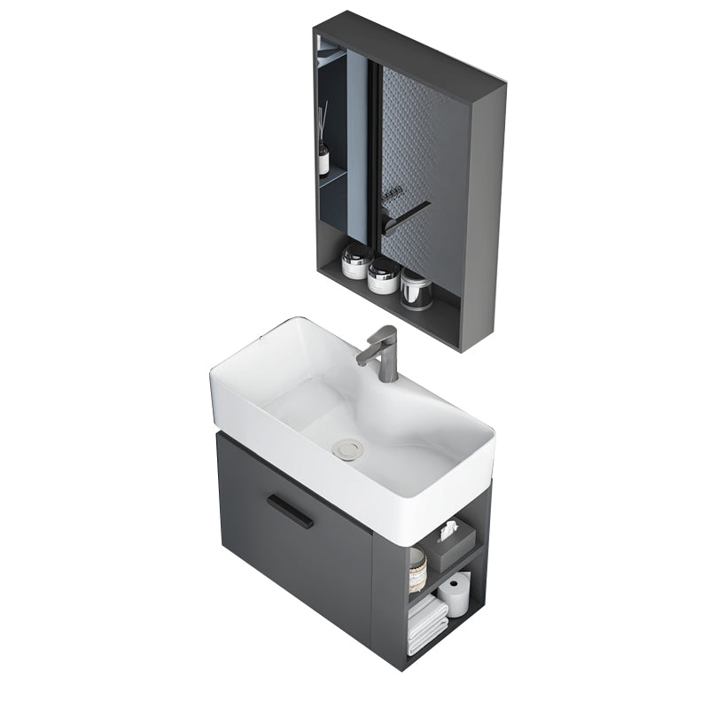 Single Sink Bathroom Vanity Modern White Ceramic Rectangular Vanity Set Vanity & Faucet & Mirror Cabinet 22"L x 12"W x 21"H White Clearhalo 'Bathroom Remodel & Bathroom Fixtures' 'Bathroom Vanities' 'bathroom_vanities' 'Home Improvement' 'home_improvement' 'home_improvement_bathroom_vanities' 7539316