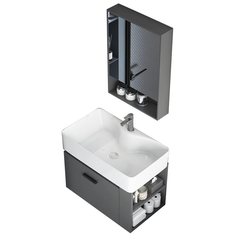 Single Sink Bathroom Vanity Modern White Ceramic Rectangular Vanity Set Vanity & Faucet & Mirror Cabinet 24"L x 15"W x 21"H White Clearhalo 'Bathroom Remodel & Bathroom Fixtures' 'Bathroom Vanities' 'bathroom_vanities' 'Home Improvement' 'home_improvement' 'home_improvement_bathroom_vanities' 7539318